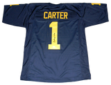ANTHONY CARTER AUTOGRAPHED SIGNED MICHIGAN WOLVERINES #1 NAVY JERSEY JSA