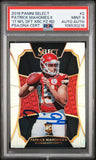 PATRICK MAHOMES SIGNED 2016 PANINI SELECT #2 2017 XRC PRIZM ROOKIE AUTO PSA 9