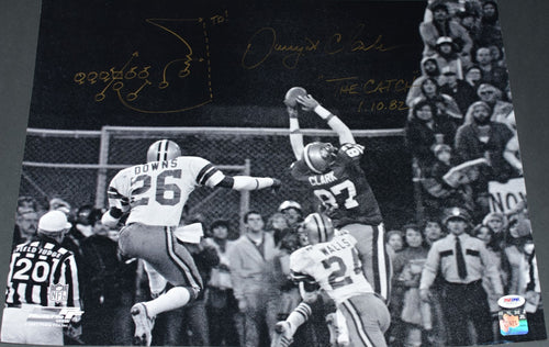 DWIGHT CLARK SIGNED SAN FRANCISCO 49ERS THE CATCH 16x20 PHOTO W/ PLAY DRAWN