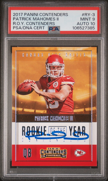 PATRICK MAHOMES SIGNED 2017 PANINI SELECT ROOKIE RC #103 AUTO PSA 9