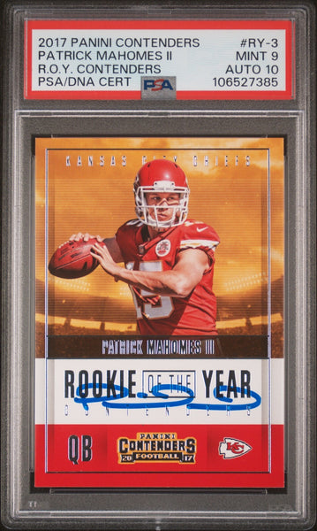 PATRICK MAHOMES SIGNED 2017 PANINI CONTENDERS ROY ROOKIE RC PSA 9 AUTO 10