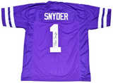 BILL SNYDER AUTOGRAPHED SIGNED KANSAS STATE WILDCATS #1 PURPLE JERSEY BECKETT