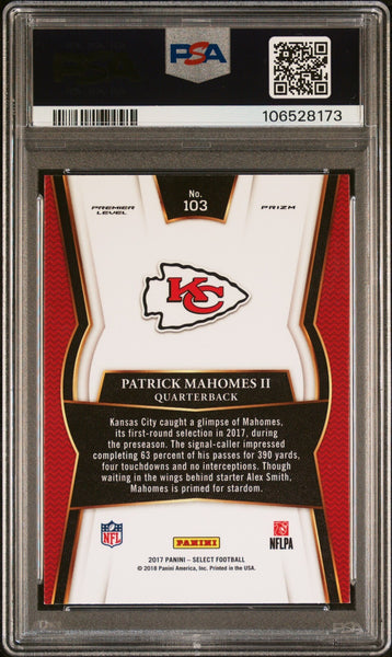 PATRICK MAHOMES SIGNED 2017 PANINI SELECT ROOKIE RC #103 AUTO PSA 9