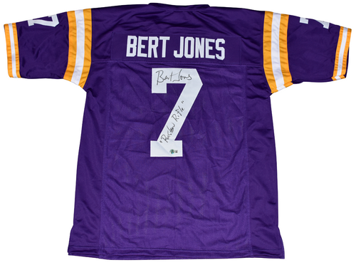 BERT JONES AUTOGRAPHED LSU TIGERS #7 PURPLE JERSEY BECKETT W/ RUSTON RIFLE