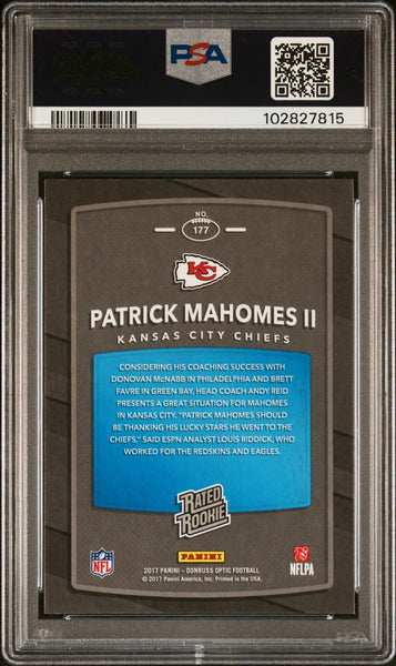 PATRICK MAHOMES SIGNED 2017 PANINI DONRUSS OPTIC RATED ROOKIE RC AUTO PSA 9