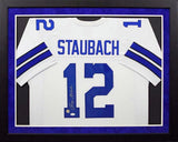 ROGER STAUBACH AUTOGRAPHED DALLAS COWBOYS #12 WHITE FRAMED JERSEY JSA