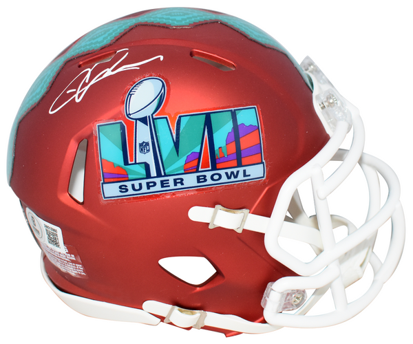 CHRIS JONES SIGNED KANSAS CITY CHIEFS SUPER BOWL 57 LVII MINI HELMET BECKETT