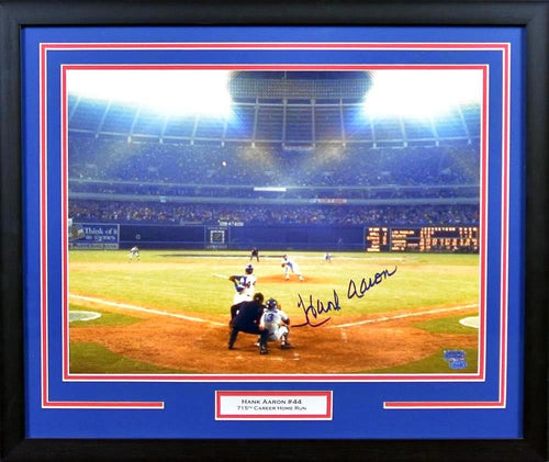 HANK AARON SIGNED ATLANTA BRAVES RECORD 715 HR 16x20 FRAMED PHOTO STEINER