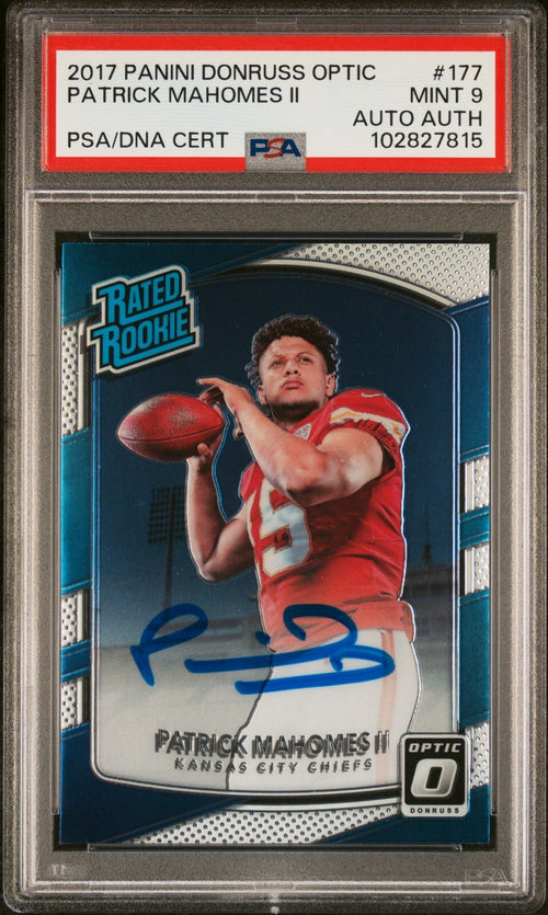 PATRICK MAHOMES SIGNED 2017 PANINI DONRUSS OPTIC RATED ROOKIE RC AUTO PSA 9