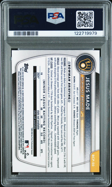 JESUS MADE SIGNED 2025 BOWMAN CHROME PROSPECTS 1ST ROOKIE RC PSA 9 AUTO 10