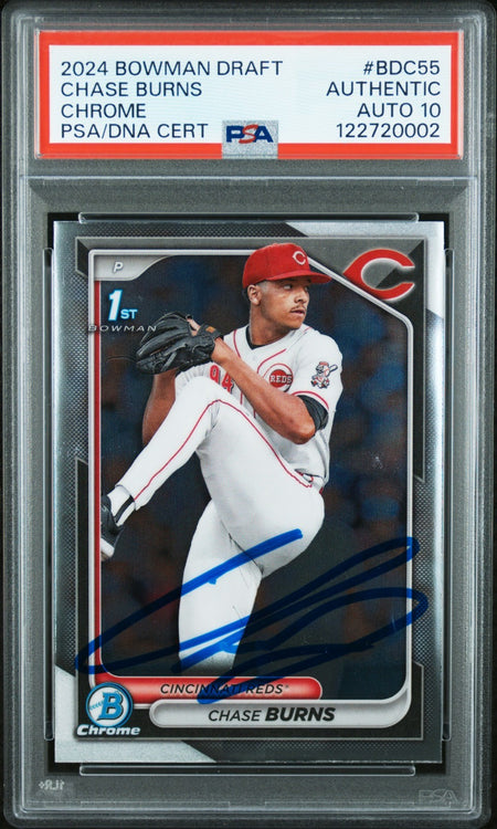 CHASE BURNS SIGNED 2024 BOWMAN DRAFT 1ST ROOKIE RC PSA AUTO AUTHENTIC
