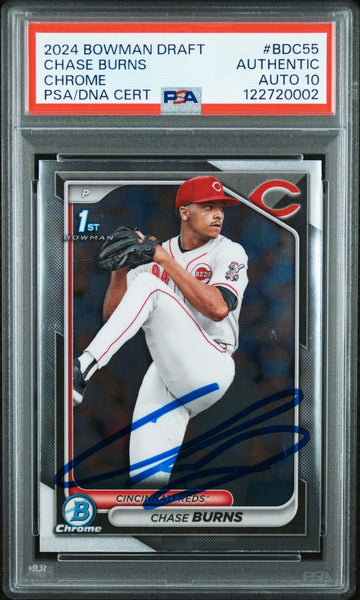 CHASE BURNS SIGNED 2024 BOWMAN DRAFT CHROME 1ST ROOKIE RC PSA AUTO 10