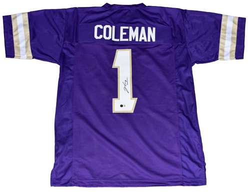 JONAH COLEMAN AUTOGRAPHED WASHINGTON HUSKIES #1 PURPLE JERSEY BECKETT