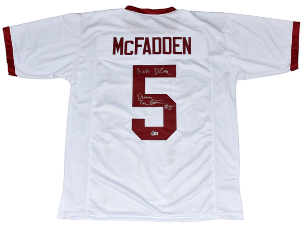 DARREN McFADDEN SIGNED ARKANSAS RAZORBACKS #5 WHITE JERSEY W/ RUN DMC