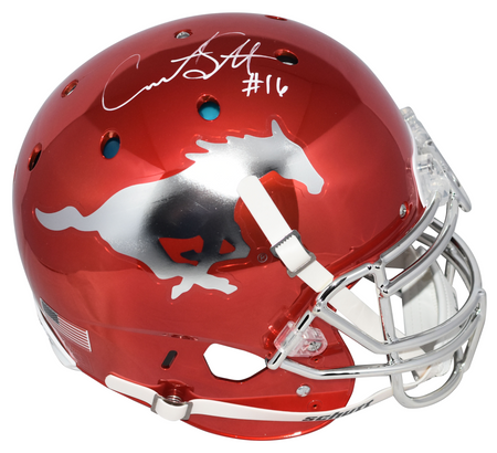 ERIC DICKERSON SIGNED SMU MUSTANGS RED CHROME AUTHENTIC HELMET W/ PONY EXPRESS