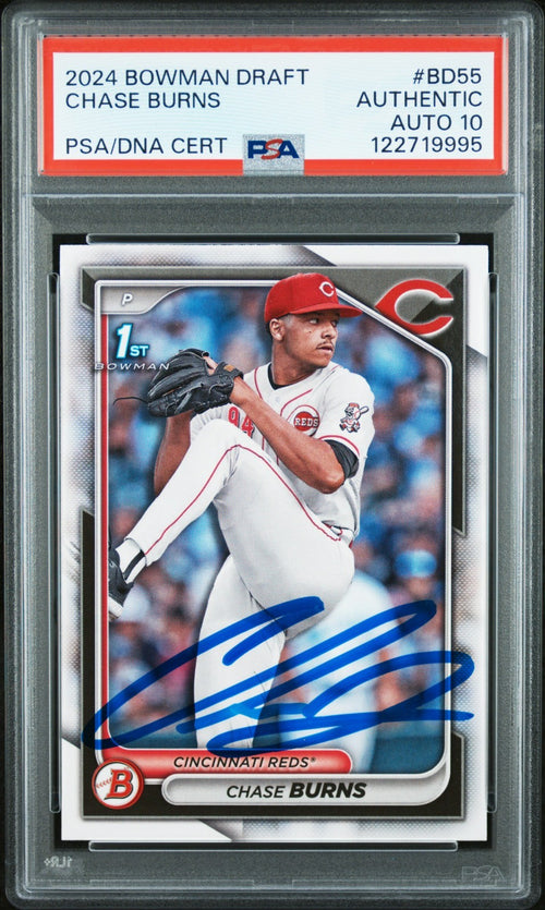 CHASE BURNS SIGNED 2024 BOWMAN DRAFT 1ST ROOKIE RC PSA AUTO 10