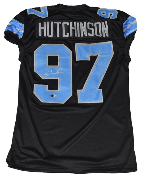 AIDAN HUTCHINSON SIGNED DETROIT LIONS #97 2024 BLACK GAME CUT JERSEY BECKETT