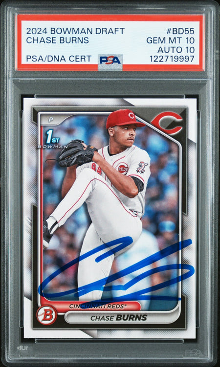 CHASE BURNS SIGNED 2024 BOWMAN DRAFT 1ST ROOKIE RC PSA AUTO AUTHENTIC