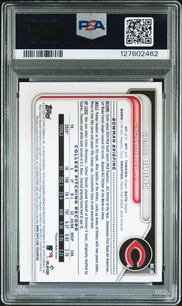 CHASE BURNS SIGNED 2024 BOWMAN CHROME STEEL METAL REFRACTOR /100 PSA 9 AUTO 10