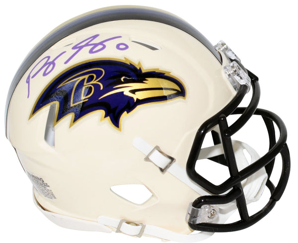 ROQUAN SMITH SIGNED BALTIMORE RAVENS RETRO SPEED MINI HELMET BECKETT