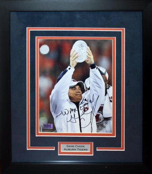 GENE CHIZIK AUTOGRAPHED AUBURN TIGERS BCS TROPHY 8x10 FRAMED PHOTO COA