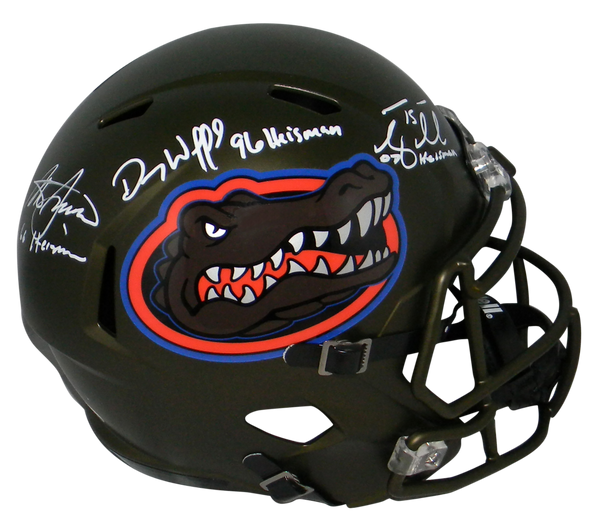 TIM TEBOW STEVE SPURRIER DANNY WUERFFEL SIGNED FLORIDA GATORS SWAMP HELMET