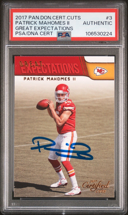 PATRICK MAHOMES SIGNED 2017 PANINI DONRUSS OPTIC RED/YELLOW ROOKIE PSA 9 AUTO 10