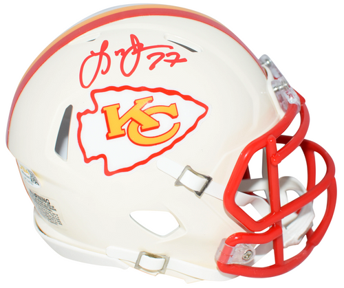 LARRY JOHNSON AUTOGRAPHED KANSAS CITY CHIEFS RETRO SPEED MINI HELMET JSA