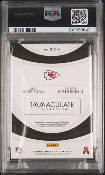 PATRICK MAHOMES JOE MONTANA SIGNED 2019 PANINI IMMACULATE JERSEY PSA 8 AUTO 10