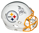 TROY POLAMALU SIGNED PITTSBURGH STEELERS WHITE SPEED AUTHENTIC HELMET W/ HOF 20