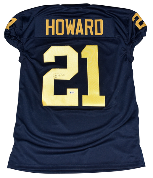 DESMOND HOWARD SIGNED MICHIGAN WOLVERINES #21 NAVY GAME CUT JERSEY BECKETT
