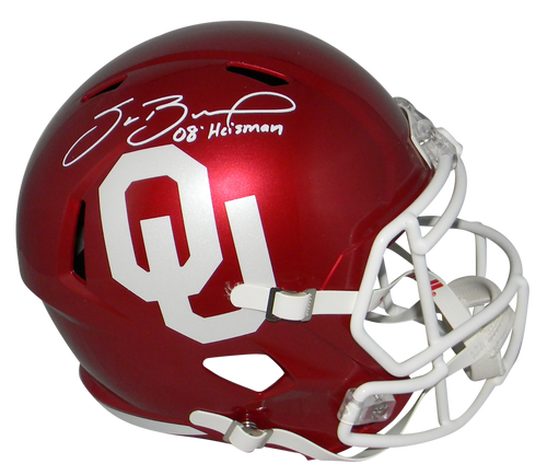 SAM BRADFORD SIGNED OKLAHOMA SOONERS FULL SIZE SPEED HELMET W/ 08 HEISMAN