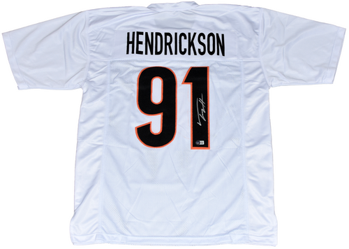 TREY HENDRICKSON AUTOGRAPHED CINCINNATI BENGALS #91 WHITE JERSEY BECKETT