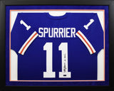 STEVE SPURRIER AUTOGRAPHED FLORIDA GATORS #11 BLUE FRAMED JERSEY W/ 66 HEISMAN
