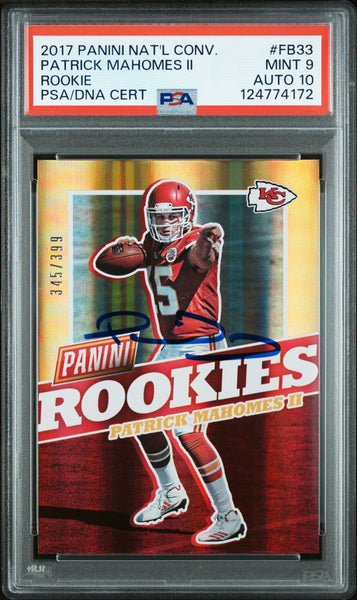 PATRICK MAHOMES SIGNED 2017 PANINI NATIONAL CONVENTION RC /399 PSA 9 AUTO 10