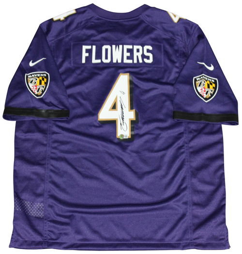 ZAY FLOWERS AUTOGRAPHED BALTIMORE RAVENS #4 PURPLE NIKE JERSEY BECKETT