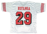 TALANOA HUFANGA SIGNED SAN FRANCISCO 49ERS #29 WHITE COLOR RUSH JERSEY BECKETT