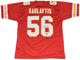 GEORGE KARLAFTIS AUTOGRAPHED KANSAS CITY CHIEFS #56 RED JERSEY BECKETT