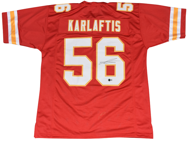 GEORGE KARLAFTIS AUTOGRAPHED KANSAS CITY CHIEFS #56 RED JERSEY BECKETT