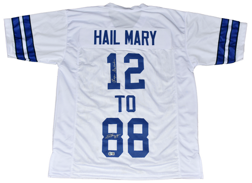 ROGER STAUBACH & DREW PEARSON SIGNED DALLAS COWBOYS HAIL MARY JERSEY BECKETT