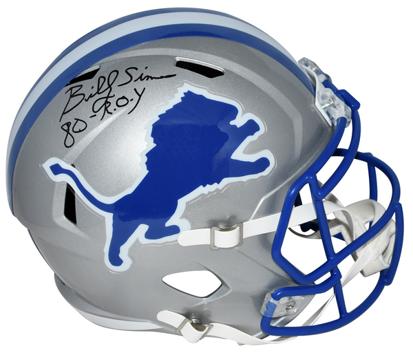 BILLY SIMS SIGNED DETROIT LIONS THROWBACK FULL SIZE SPEED HELMET W/ 80 ROY