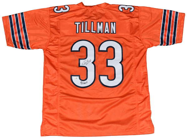 CHARLES TILLMAN SIGNED CHICAGO BEARS #33 ORANGE JERSEY JSA W/ PEANUT