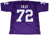 BOB LILLY AUTOGRAPHED TCU HORNED FROGS #72 PURPLE JERSEY W/ 60 AA & CHOF 81