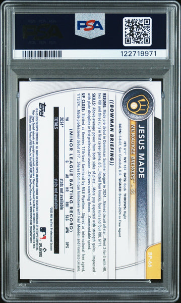 JESUS MADE SIGNED 2025 BOWMAN PAPER 1ST ROOKIE RC GEM MINT PSA 10 AUTO 10
