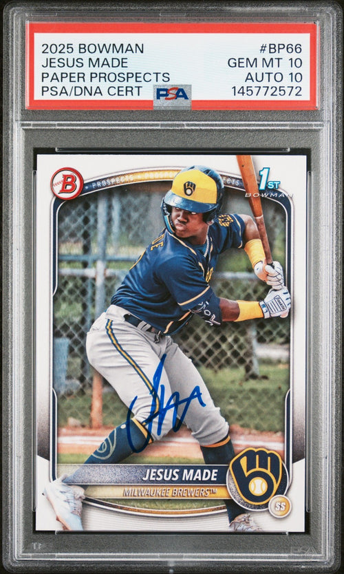 JESUS MADE SIGNED 2025 BOWMAN PAPER 1ST ROOKIE RC GEM MINT PSA 10 AUTO 10