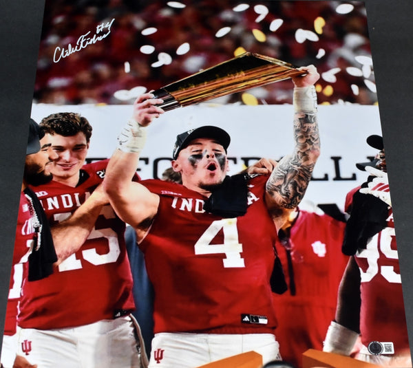 AIDEN FISHER AUTOGRAPHED INDIANA HOOSIERS CFP TROPHY 16x20 PHOTO BECKETT