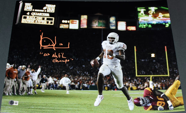 VINCE YOUNG SIGNED TEXAS LONGHORNS ROSE BOWL 16x20 PHOTO W/ 05 NATL CHAMPS