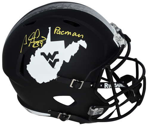 ADAM JONES SIGNED WEST VIRGINIA MOUNTAINEERS BLACK FULL SIZE HELMET W/ PACMAN