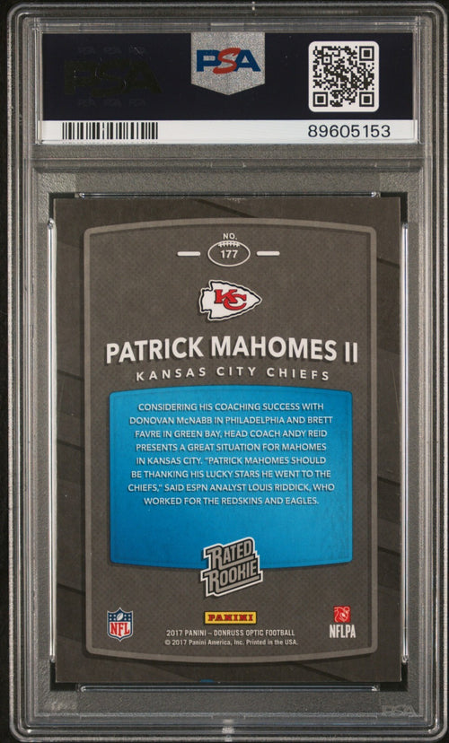 PATRICK MAHOMES SIGNED 2017 PANINI DONRUSS OPTIC RATED ROOKIE AUTO RC PSA  10