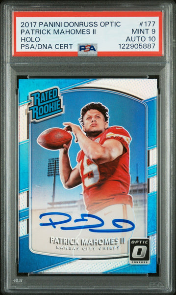 PATRICK MAHOMES SIGNED 2017 PANINI DONRUSS OPTIC HOLO ROOKIE RC PSA 9 AUTO 10